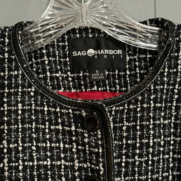 SAG HARBOR Black White Metallic Silver Woven Jacket / Blazer Sequin Trim Size 8 - Picture 3 of 11